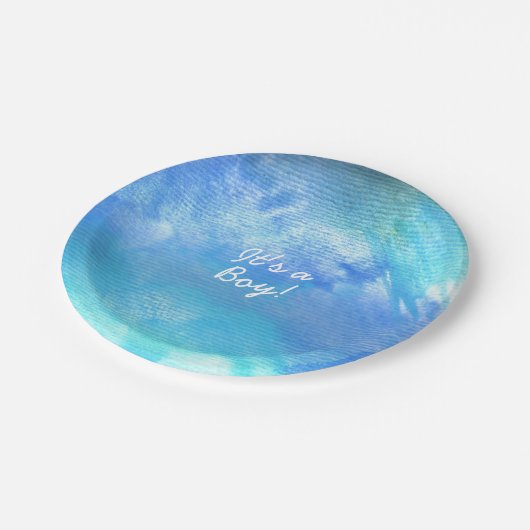 Blauw Waterverf Verf baby shower of partijborden Papieren Bordje (Gekanteld)