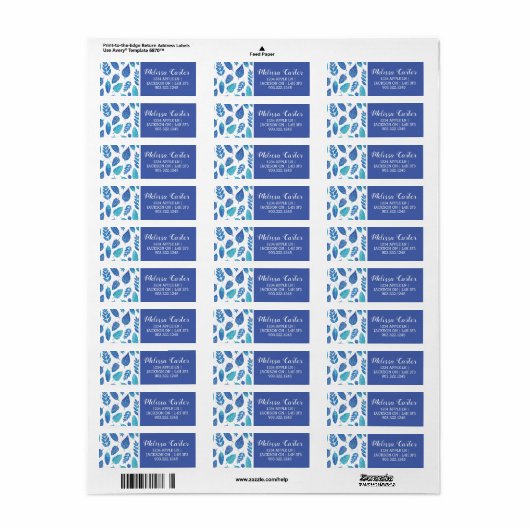 Blauw Waterverf verliest patroon Etiket (Full Sheet)