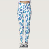 Blauw Waterverf verliest patroon Leggings (Voorkant)