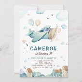 blauw Waterverf Vliegtuig Kinderen van Birthday Kaart (Voorkant)