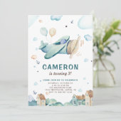 blauw Waterverf Vliegtuig Kinderen van Birthday Kaart (Staand voorkant)