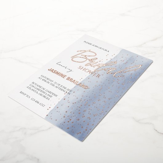 Blauw Waterverf Wash Vrijgezellenfeest Sparkle Folie Uitnodiging (Gedraaid)