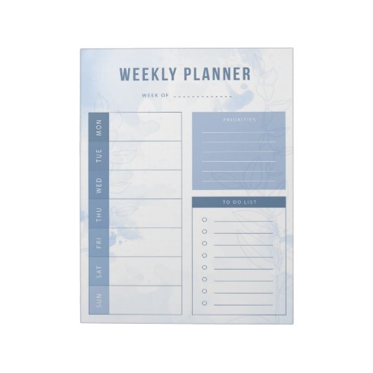 Blauw Waterverf Wekelijkse planner Notitieblok (Linkerzijde)