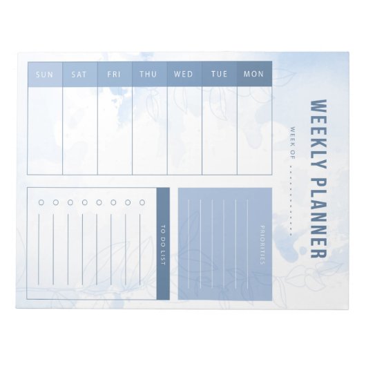 Blauw Waterverf Wekelijkse planner Notitieblok (Voorkant)