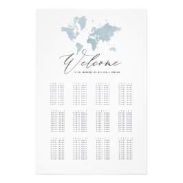 Blauw waterverf wereldkaart bruiloft foto afdruk