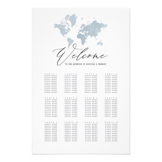 Blauw waterverf wereldkaart bruiloft foto afdruk (Voorkant)