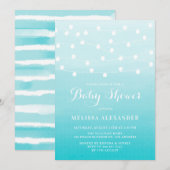 Blauw Waterverf Witte Koord Lichten Baby shower Kaart (Voorkant / Achterkant)