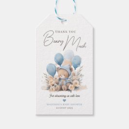 Blauw We kunnen bijna wachten Baby shower gunst Cadeaulabel