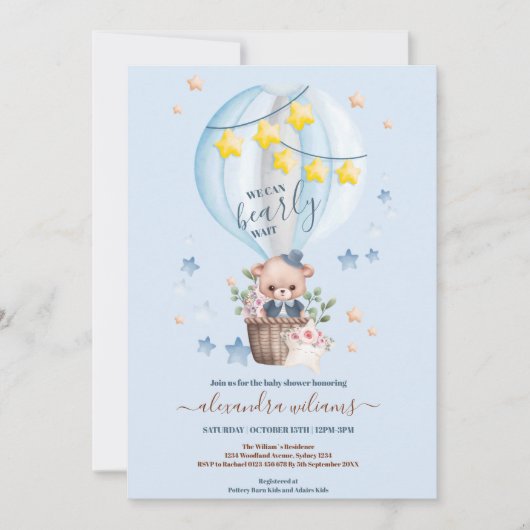 Blauw We kunnen bijna wachten jongen Baby shower Kaart (Voorkant)