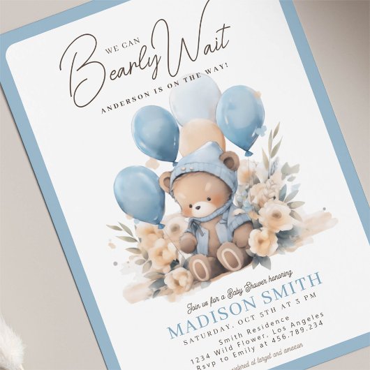 Blauw We kunnen bijna wachten jongen Baby shower Kaart