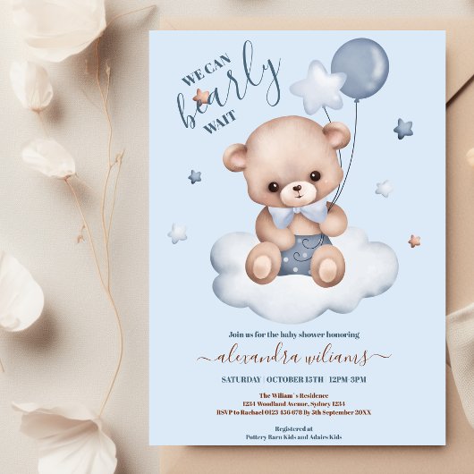 Blauw We kunnen bijna wachten jongen Baby shower Kaart
