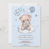 Blauw We kunnen bijna wachten jongen Baby shower Kaart (Voorkant)