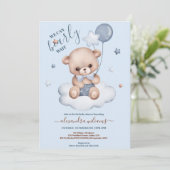 Blauw We kunnen bijna wachten jongen Baby shower Kaart (Staand voorkant)