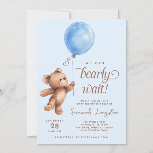 Blauw We kunnen bijna wachten op Baby shower Kaart (Voorkant)