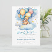 Blauw We kunnen bijna wachten schattig jongen Baby Kaart (Staand voorkant)