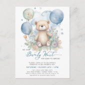 Blauw We kunnen bijna wachten schattig jongen Baby Uitnodiging Briefkaart (Voorkant)