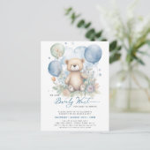 Blauw We kunnen bijna wachten schattig jongen Baby Uitnodiging Briefkaart (Staand voorkant)