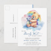 Blauw We kunnen bijna wachten schattig jongen Baby Uitnodiging Briefkaart (Voorkant / Achterkant)