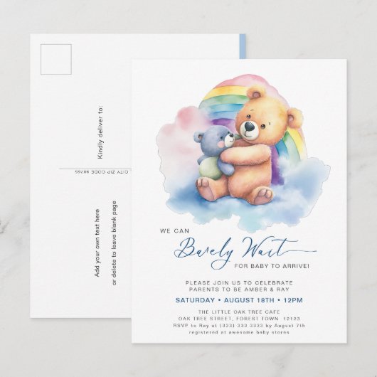 Blauw We kunnen bijna wachten schattig jongen Baby Uitnodiging Briefkaart (Voorkant / Achterkant)