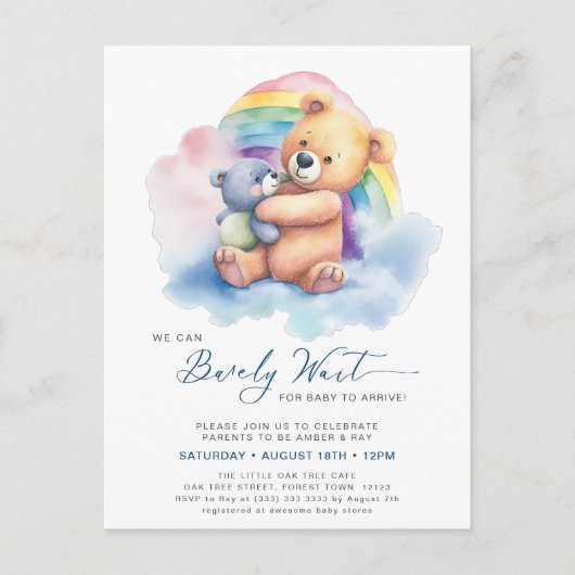 Blauw We kunnen bijna wachten schattig jongen Baby Uitnodiging Briefkaart (Voorkant)