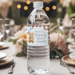 Blauw We kunnen bijna wachten Teddy Bear Boy Baby  Waterfles Etiket
