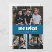 Blauw We probeerden grappige meerdere foto kerst Feestdagenkaart (Voorkant)