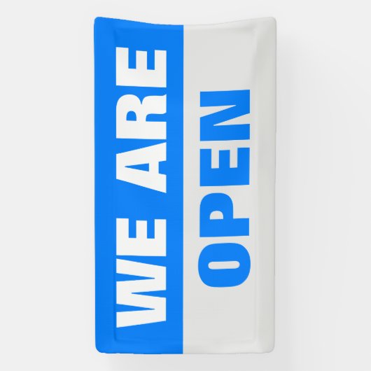 blauw we zijn open sjabloon business banner teken (Verticaal)