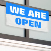 blauw we zijn open sjabloon business banner teken (Buitenkant Gebouw)