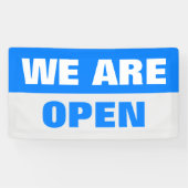 blauw we zijn open sjabloon business banner teken (Horizontaal)