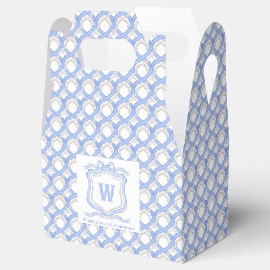 Blauw Wedgewood Coquette Grandmillennial Monogram Bedankdoosjes (Geopend)