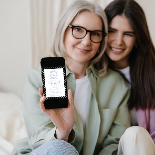 Blauw Wedgwood Monogram Wapen Grandmillennial Kaart