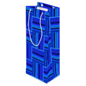 Blauw weefpatroon wijn cadeautas (Achterkant Gekanteld)
