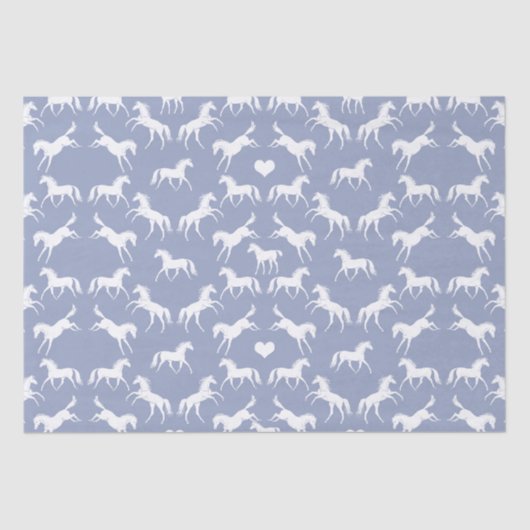 Blauw weefselpapier met kleine witte paarden tissuepapier (Voorkant)