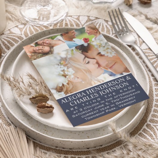 Blauw weelde Uw fototypografie bruiloft Kaart