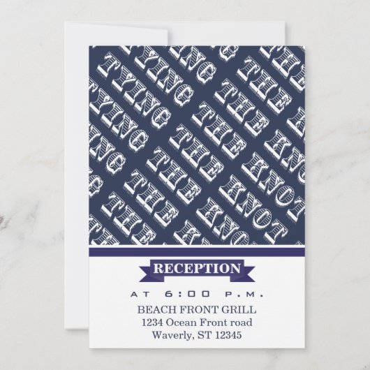 Blauw weelde Uw fototypografie bruiloft Kaart (Achterkant)