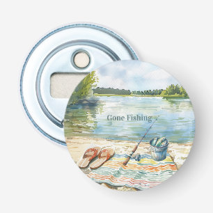 Blauw Weg Vis Emmer Meer Button Flesopener