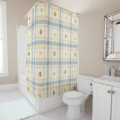 Blauw Weide Bij Plaid Charmant Douchegordijn (In situ)