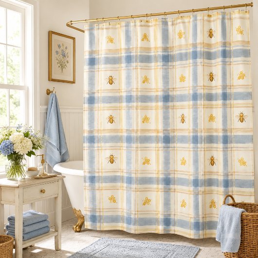 Blauw Weide Bij Plaid Charmant Douchegordijn