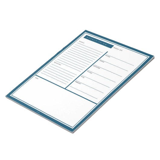 Blauw wekelijks om lijst te doen notitieblok (Schuin)