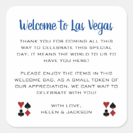 Blauw Welkom bij Las Vegas Wedding Welcome Basket Vierkante Sticker