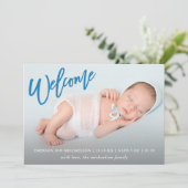 Blauw Welkom Faux Gold Confetti Baby Boy Geboorte Aankondiging (Staand voorkant)