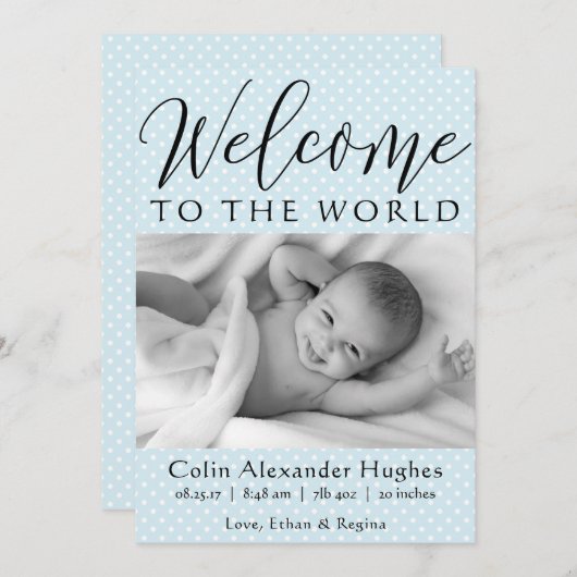 Blauw Welkom in de wereld - Aankondiging geboorte (Voorkant / Achterkant)