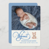Blauw Welkom Kalligrafie Geboorte Aankondiging (Voorkant / Achterkant)