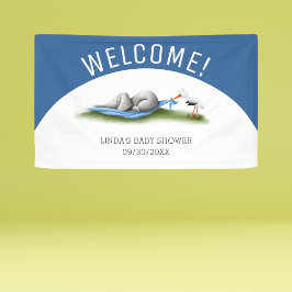 Blauw Welkom Olifant Boy Baby shower Spandoek