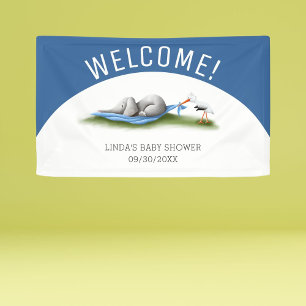 Blauw Welkom Olifant Boy Baby shower Spandoek