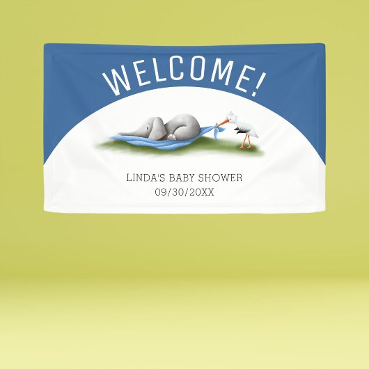 Blauw Welkom Olifant Boy Baby shower Spandoek