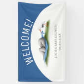 Blauw Welkom Olifant Boy Baby shower Spandoek (Verticaal)