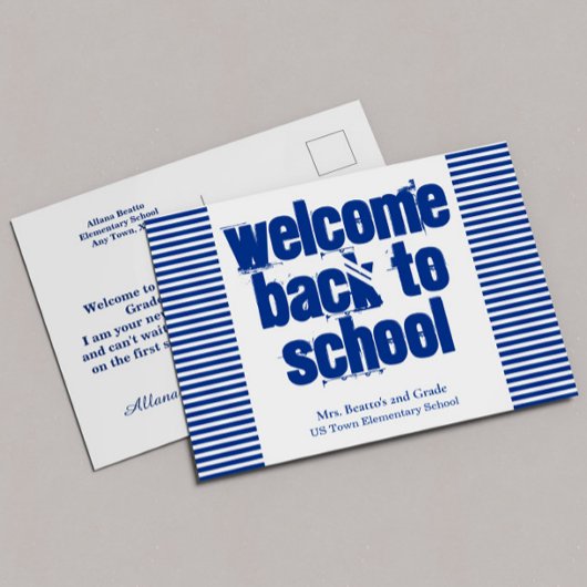 Blauw welkom Terug naar Briefkaart school