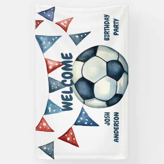 Blauw Welkom Voetbal Verjaardagsfeest Spandoek (Verticaal)