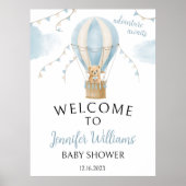 Blauw welkomstbord voor teddybeer-ballonnen-babyfe poster (Voorkant)